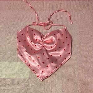Pink Heart Patterned Halter Top